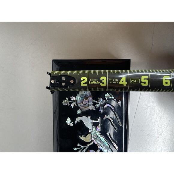 Vintage Oriental Lacquer Jewelry Box Mother of Pearl Raised Peacock Floral - Picture 6 of 7